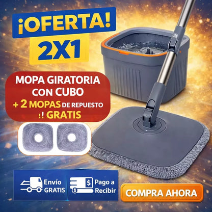 MOPA GIRATORIA CON CUBO + 2 MOPAS DE REPUESTO 🎁 GRATIS 🤩