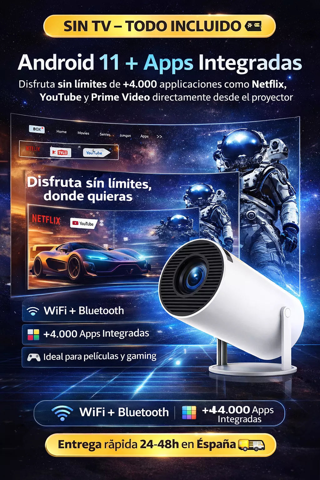 📺 SmartBeam Proyector Pro – Netflix, YouTube y más