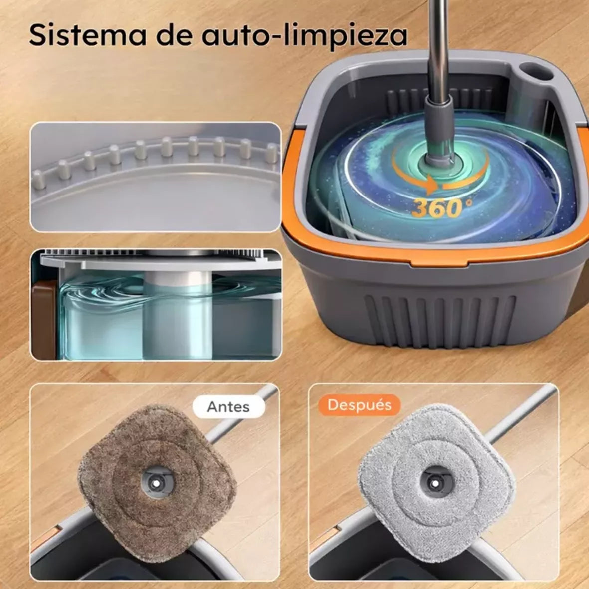 MOPA GIRATORIA CON CUBO + 2 MOPAS DE REPUESTO 🎁 GRATIS 🤩
